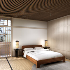 Bed room Japanese traditional and mattress bed modern and decoration to make the room look culture . 3D rendering