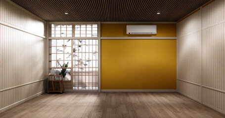 Muji style Empty room minimal with wood panels wall background 3D illustration rendering