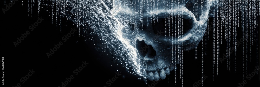 Aufkleber 3d skull emerging from a stream of phishing code illuminated by light from above