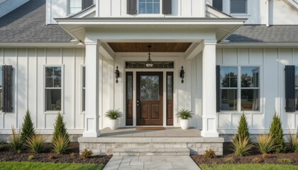 Modern farmhouse front entrance porch exterior architecture