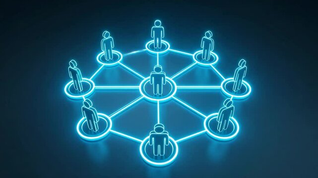 Network of Connections: A modern and technological portrayal of interpersonal networking, rendered in striking neon blue against a dark background.