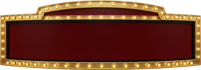 Illuminated Marquee Signboard with Blank Red Panel Gold Frame Lights