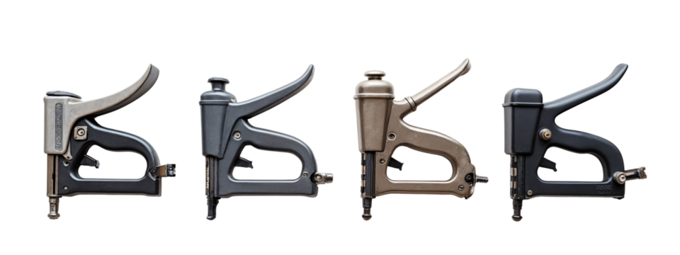 A group of four different types of staplers