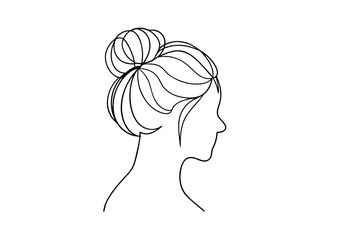Elegant woman profile line drawing bun hairstyle minimalist art
