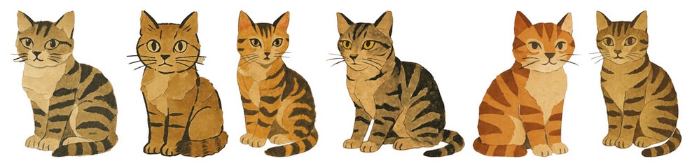 Obraz premium PNG Vintage illustrated cats lineup, element set on transparent background