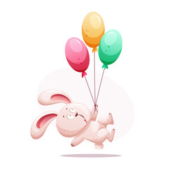 rabbit rises up on balloons