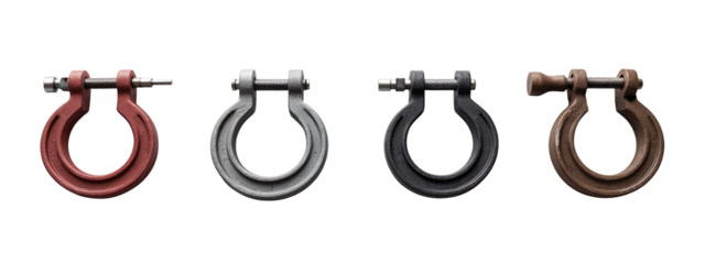 A set of four different colored horseshoes