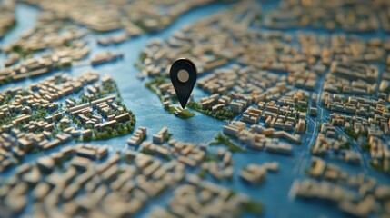 3D Map travel location. Locator mark of map and location pin or navigation icon sign on background with search. 3D rendering..