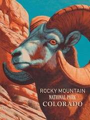 Vintage Rocky Mountain National Park Colorado Poster | Bighorn Sheep Art
