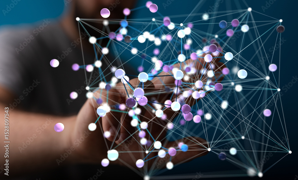 Poster Abstract image of a network connection, representing digital technology, communication, and global connectivity.