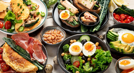 Breakfast food concept. Various ways of cooking chicken eggs.