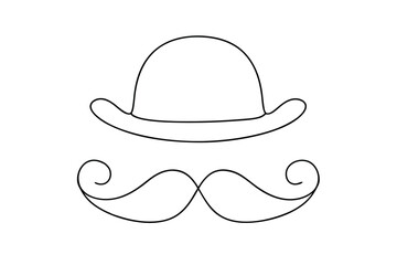 Simple line drawing of a bowler hat and mustache
