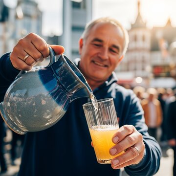 Traditional Apfelwein in Frankfurt: The Process of Pouring from a Bembel