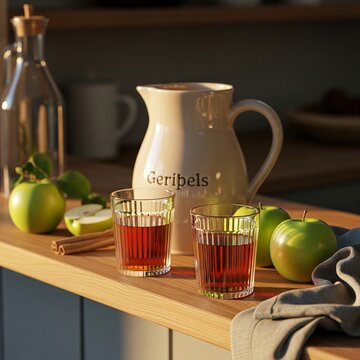 Apfelwein Still Life: Traditional Serving on a Wooden Table
