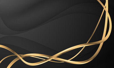Abstract gold ribbon curve overlap on black luxury background vector