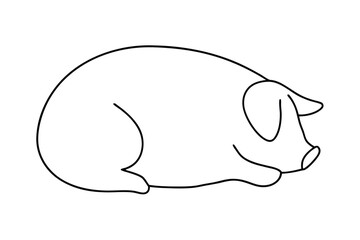 Simple line drawing of a sleeping pig illustration