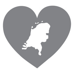 Netherlands country map inside a grey love heart national pride