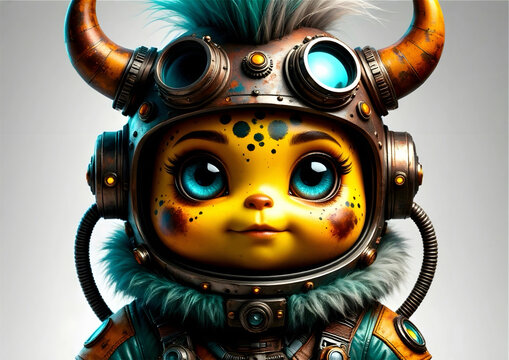 Adorable Steampunk Astronaut with Expressive Eyes
