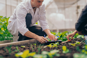 Teachers and students test and research soil for agriculture, farming, and cultivation in...