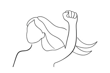Woman line drawing raised fist empowerment symbol