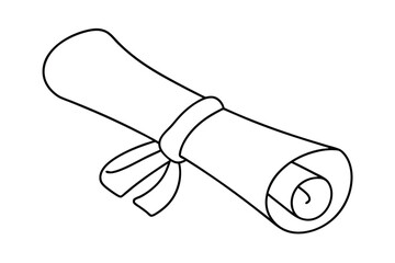 Rolled document line drawing graduation diploma certificate