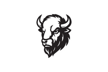 Buffalo head silhouette on white background.01