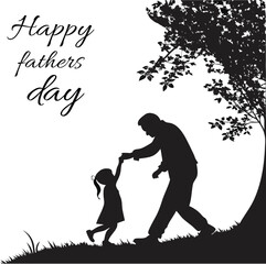 Happy Father's Day silhouette of father and daughter dancing in nature with grass and text greeting ,ai generator