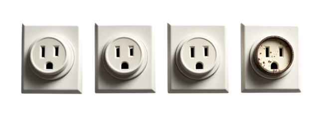 A set of three white electrical outlets