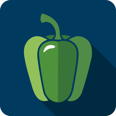 Green Bell Pepper Icon with Long Shadow , Healthy Vegetable Flat Design.