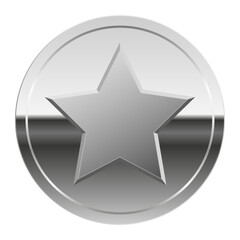 Fototapeta premium Silver glossy mirror medal and star for sport and games