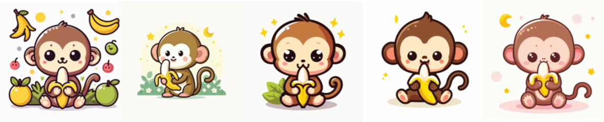 monkey vector eating banana