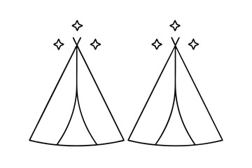 Two line drawings of teepees under stars camping night © SandhaRani
