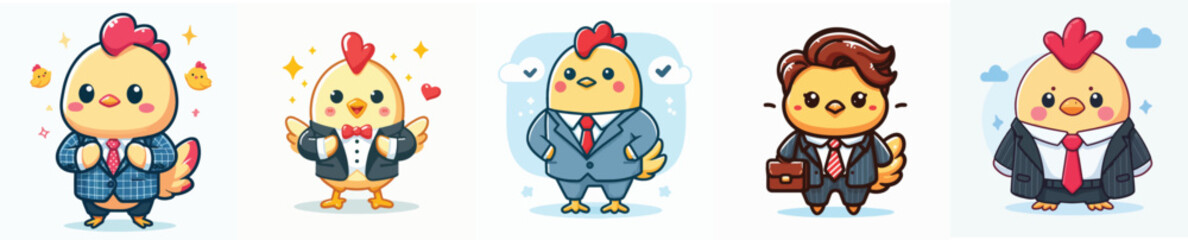 cute chicken vector wearing suit