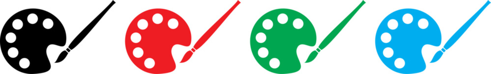 Painter palette and paint brush color full icon vector on white background. Vector illustration.