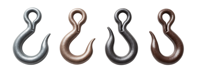 A set of four different types of hooks