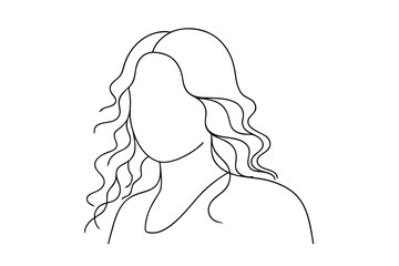 Minimalist line drawing of a woman with wavy hair