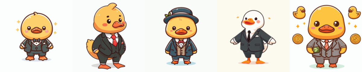 cute duck vector wearing suit