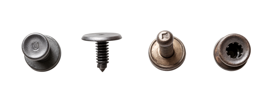 A close up of three different types of screws