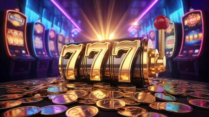 Jackpot casino slot machine lucky sevens golden coins gambling vegas win chance risk entertainment success 100