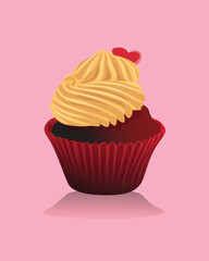 Creamy happy birthday pink cake with candle Vector Illustration