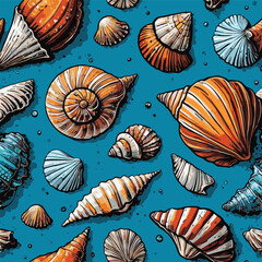 sea ​​shell illustration vector comic book style