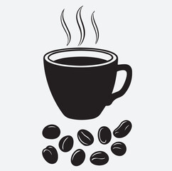 coffee cup and beans  silhouette vector art illustration, cup of coffee with beans