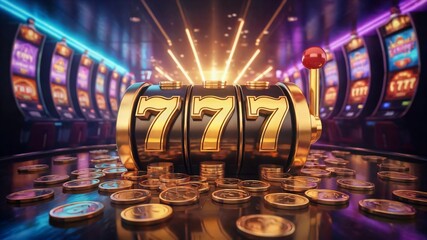 Casino slot machine triple seven jackpot gambling game online vegas luck winning golden coins chance fun