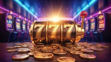 Lucky casino slot machine gold sevens jackpot winning coins gambling vegas games online chance wealth risk