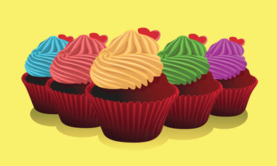 Creamy happy birthday pink cake with candle Vector Illustration