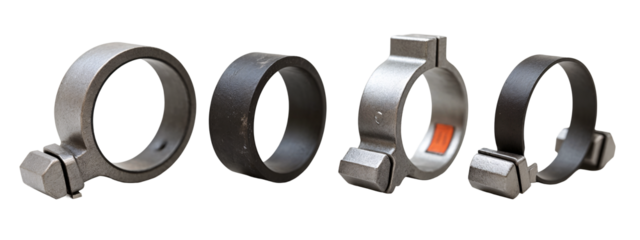 A set of four different types of metal clamps