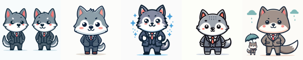 cute wolf vector wearing suit