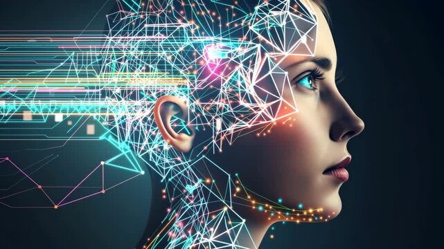 Spieleentwicklung von KI, K&uuml;nstliche Intelligenz digitaler 3D Kopf mit futuristischem Design, Generative AI