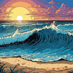 comic book style beach view vector illustration