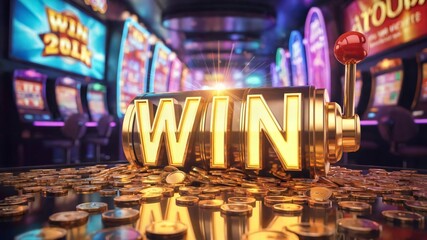 Win slot machine casino jackpot gambling luck coins golden chance game vegas prize winning big reward